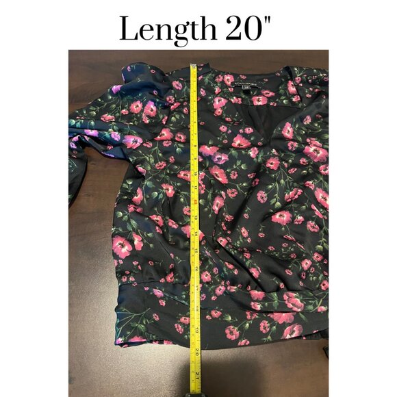 EUC Banana Republic floral tie front volume sleeve wrap top pink black XS petite - Picture 4 of 8